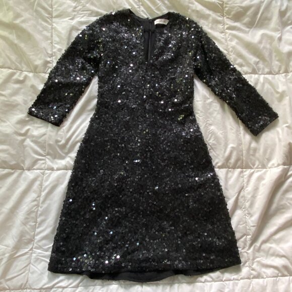 Abercrombie & Fitch Keyhole 3/4 Sleeve Black Sequin Mini Dress - Picture 2 of 4